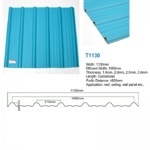 T1130 Blue ASA PVC UPVC tagflise trapezoid korrugeret plast tagplade