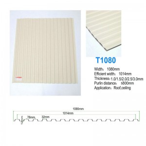 T1080 Hvid PVC-vægplade Plastisk trapezoid-kladebræt Bølgepapir